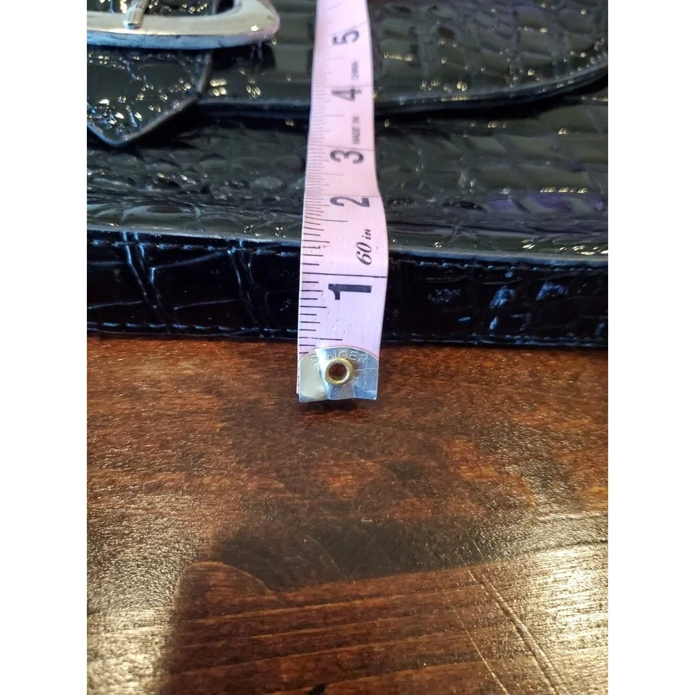 White House Black Market Black Croc Purse Clutch Handbag Silver Buckle Large